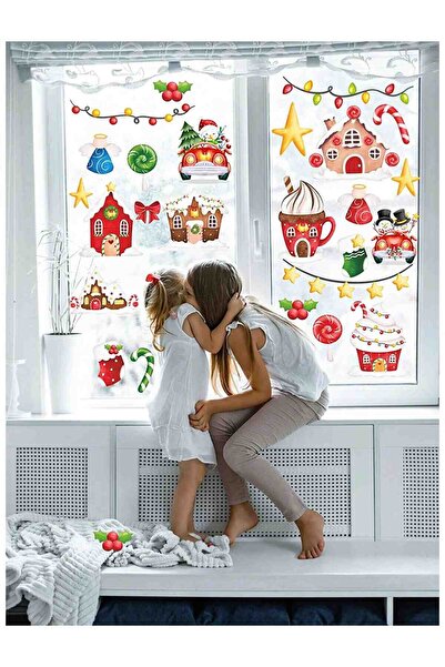 Tekin Store زينة عيد الميلاد، رجل الثلج، ملصقات زجاجية مزخرفة على شكل نجوم