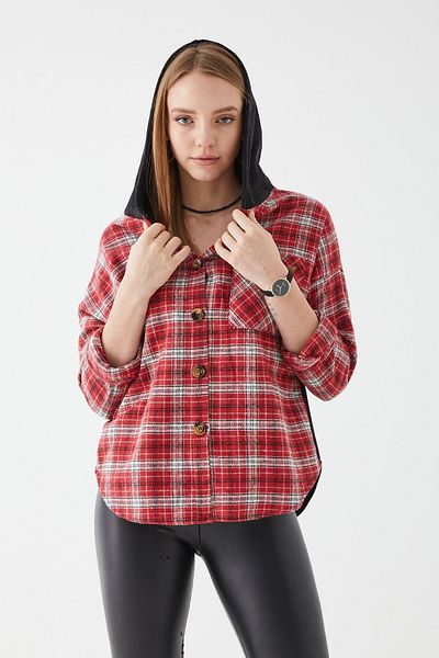 DHDmoda Hooded Lumberjack Shirt