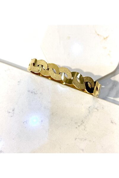 Lilyum Aksesuar Simli Burgu Desen Altın Gold Renk Çelik Kelepçe Bileklik Bilezik