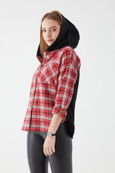 DHDmoda Hooded Lumberjack Shirt