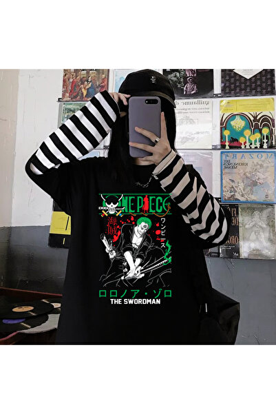 Toum Blunt Blunt Harajuku Anime One Piece Fake Sleeves Tricou negru unisex cu...