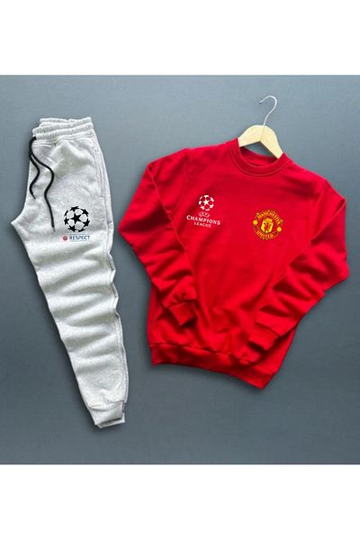 Pisa Art Manchester United Champions League Special Design Round Neck Sweatshirt-Sweatpants Combination