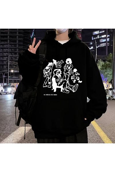 Touz Moda Street Wear We Vaguel Feel Many Oversize Unisex Μαύρο φούτερ