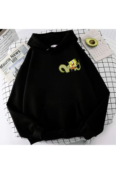 Touz Moda Street Wear Sunger Bob Oversize Unisex Μαύρο φούτερ