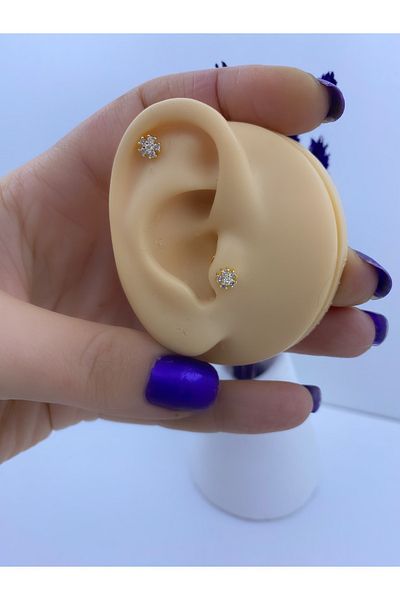 Arescollection ثقب أمامي مستقيم من الفولاذ الجراحي، زهرة صغيرة، حلزون غضروف، ثقب متوافق مع الفص الغضروف