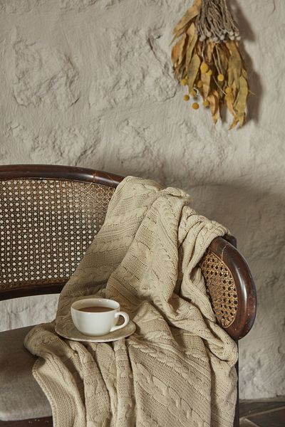 Karaca Home Conner Beige Tassel Throw Blanket 130x170 cm