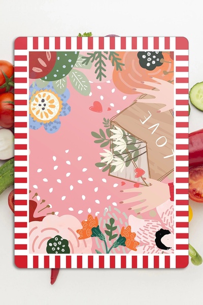 Decovetro Cam Kesme Tahtası Karışık Renkli Love Desenli 30x40 cm