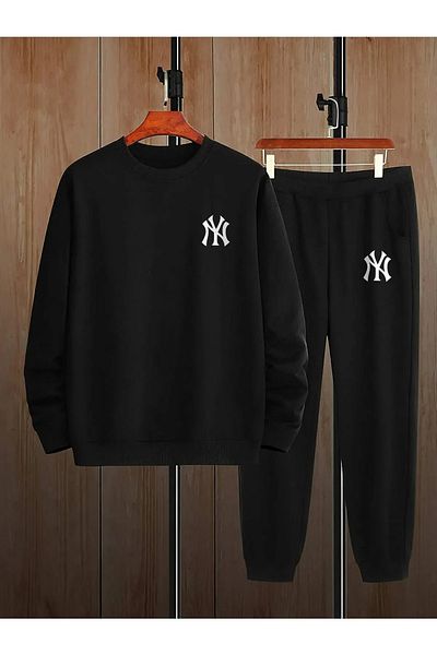 aynewmoda Men's New York Printed Sweatshirt and Sweatpants Set