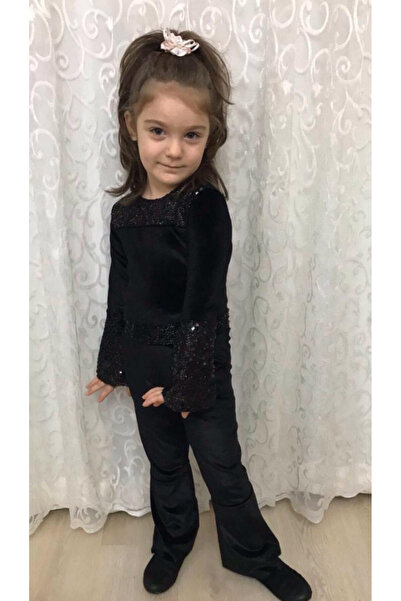 nisaykids Girl's Velvet Jumpsuit with Sequin Detail and Hat