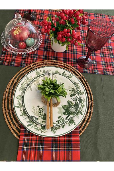 Viemso New Year Plaid Red Green Tablecloth 140x240cm