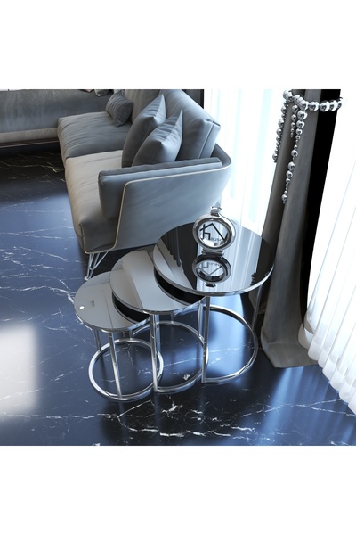 HAUSEV Gümüş Metal Zigon C Sehpa ''füme Ayna '' metal gümüş füme ayna