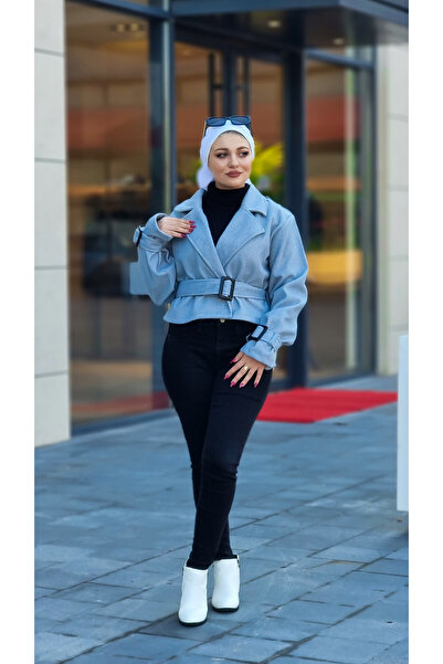 Esre Store 4436 - Kısa Tesettür Kaban Mavi