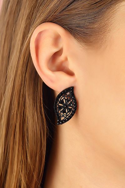 Duke Nickle Black Stone Women's Earrings Dbkp2048