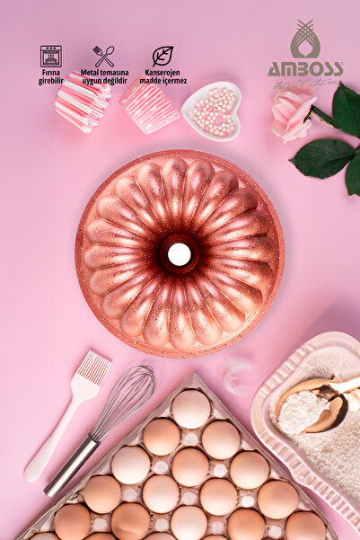 Amboss Sky 19 Parça Paslanmaz Çelik Çatal Bıçak Kaşık ve Döküm Yapışmaz Kek Kalıbı - Pembe Seti