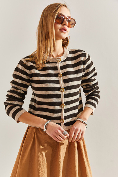 Bianco Lucci Дамска трикотажна жилетка на райе с копчета