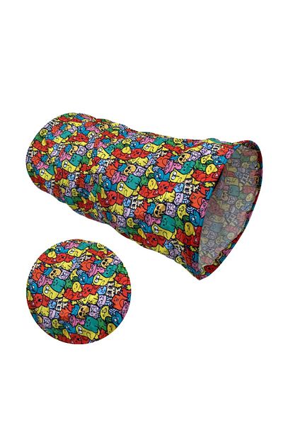 Miyav Foldable Colorful Cat Tunnel 60 Cm Oxford Fabric Durable Tunnel Cat Patterned Hiding Tunnel