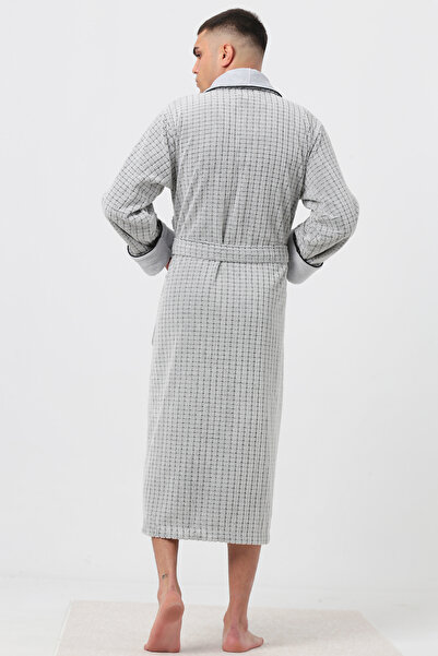 Nuşa Collar Plain Pitikare Patterned Bambo Cotton Men's Bathrobe