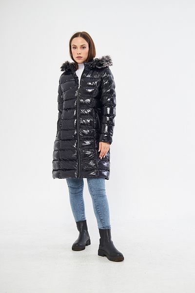 S&V TEKSTİL Women's Bright Black Puffer Long Coat Coat Trend