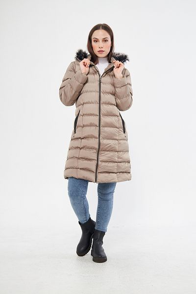 S&V TEKSTİL Women's Cream Color Puffer Long Coat Coat Trend