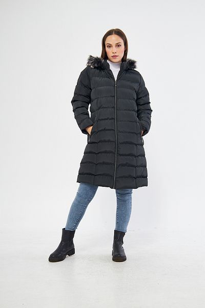 S&V TEKSTİL Women's Forest Green Color Puffer Long Jacket Coat Trend