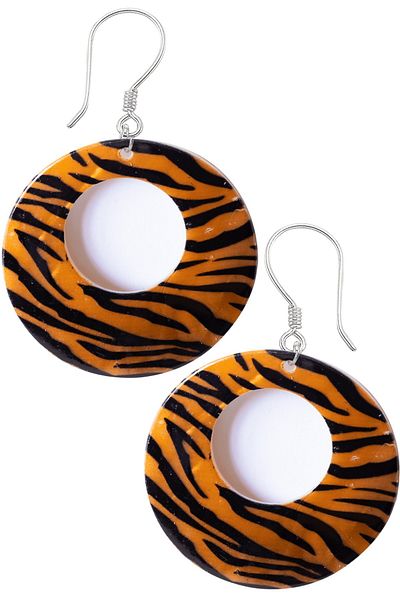 Tesbih Atölyesi Certified Leopard Pattern Orange Colored Mother of Pearl Stone Earrings