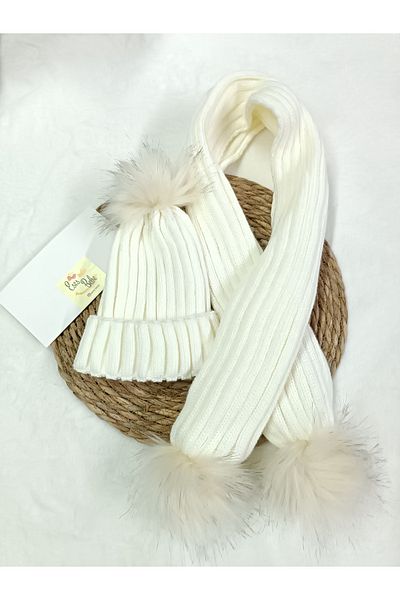 ESES BEBE Set unisex cu un singur pompon și eșarfă