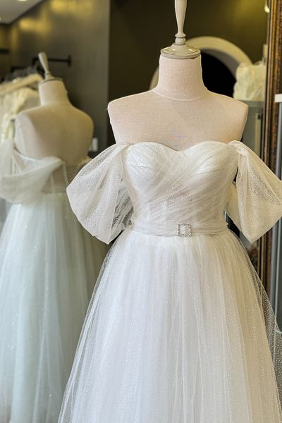 Lenta Moda Λευκό Glitter ντραπέ Midi Μήκος Διαφανές βραδινό φόρεμα και βραδινό φόρεμα με λεπτομέρεια ζώνης