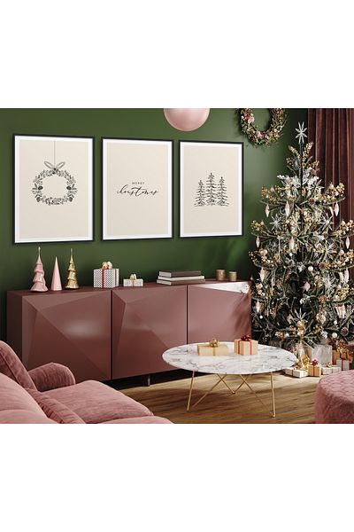 HOMEPACK Set de pictură înrămată din 3 piese Pictură cu poster din seria de Crăciun HPN159