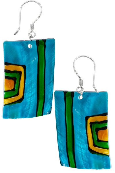 Tesbih Atölyesi Certified Handcrafted Orange-Blue Colored Mother of Pearl Stone Earrings
