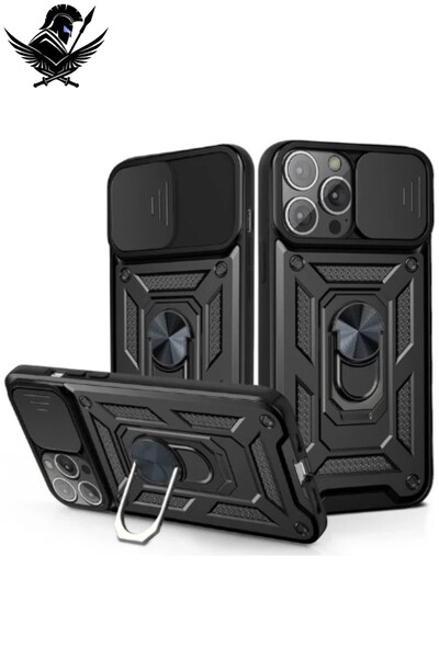 AKSEFİZZ İphone 11 Pro Max UYUMLU Zırhlı Kaydırmalı Sürgülü Standlı Yüzüklü K...