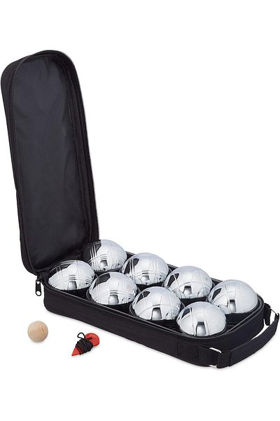 Povit 8-Piece Bocce Set with Bag 8 Pieces Chrome Steel Bocce Balls (720 gr) + Wooden Pallino and Tape Measure Gift