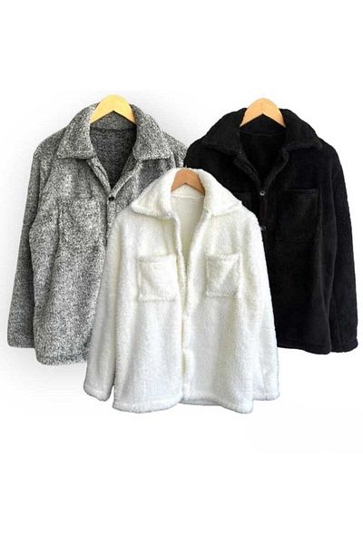 Fifty Color Πακέτο 3 Unisex Λευκό Γκρι και Μαύρο Λούτρινο Πουκάμισο Fleece Cardigan