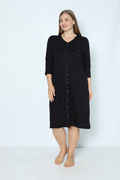 İntensive Μαύρο φόρεμα με δύο κλωστές με κουμπιά με λαιμόκοψη σε σχήμα V