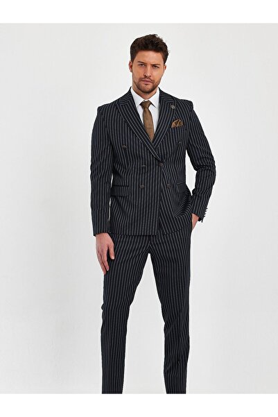 Terziayhan Terzi Ayhan slimfit siyah çizgili kruvaze takım elbise