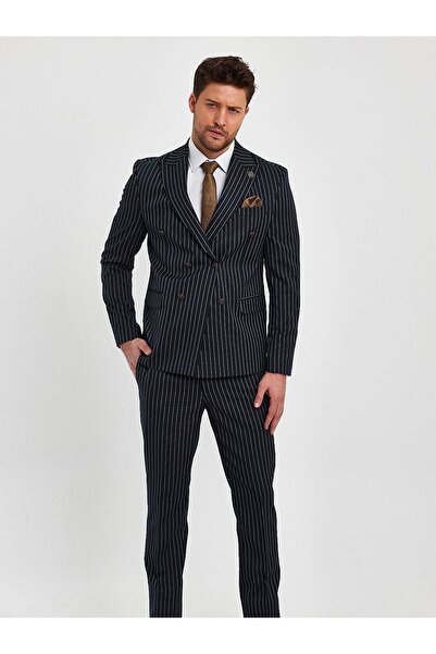 Terziayhan Terzi Ayhan slimfit siyah çizgili kruvaze takım elbise