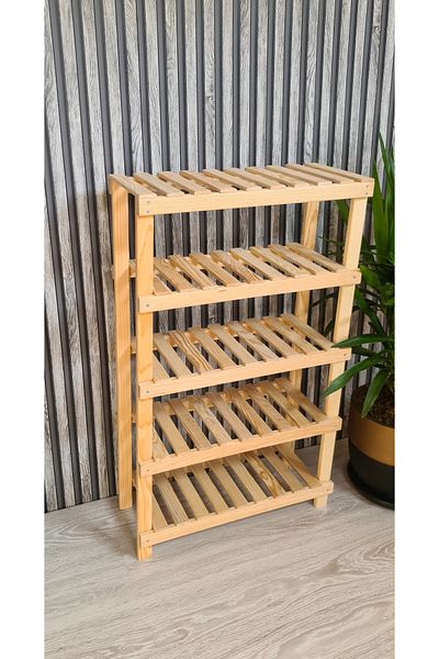 EGN WOODS Suport pentru pantofi decorativ din lemn natural, 5 piese, raft, intrare, hol, balcon Organizator din lemn natural