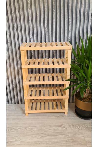 EGN WOODS Suport pentru pantofi decorativ din lemn natural, 5 piese, raft, intrare, hol, balcon Organizator din lemn natural
