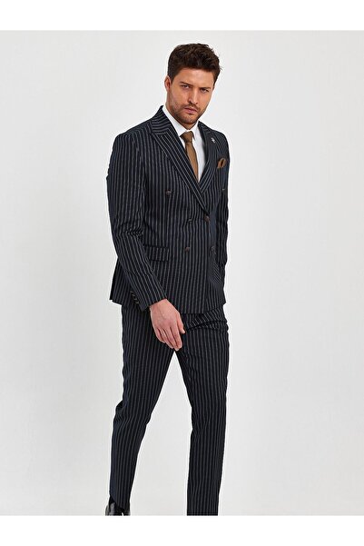 Terziayhan Terzi Ayhan slimfit siyah çizgili kruvaze takım elbise