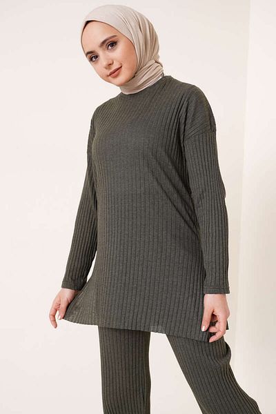 EkoGiyim Hijab Ribbed Long Sleeve Bottom-Top Double Suit Blouse Trousers
