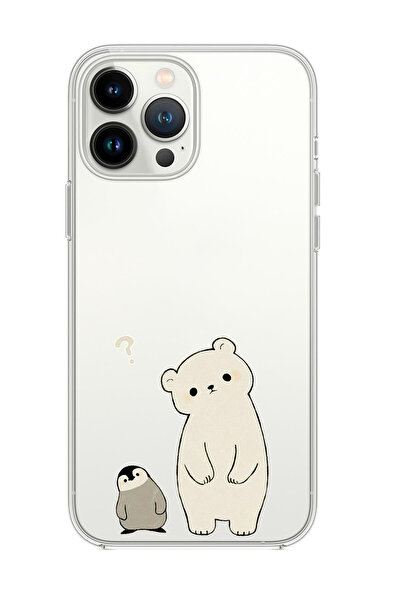 mooodcase Iphone 14 Pro Uyumlu Penguen Ve Ayıcık Desenli Şeffaf Silikonlu Telefon Kılıfı