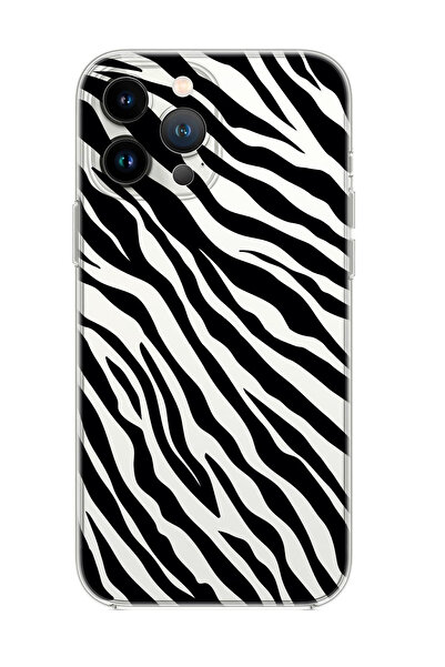 mooodcase Iphone 14 Pro Uyumlu Zebra Pattern Şeffaf Silikonlu Telefon Kılıfı