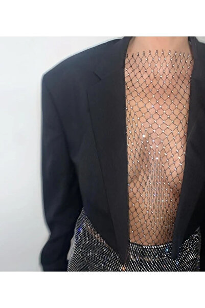 Lilith İnside Γυναικεία μπλούζα και μπουστάκι με λεπτομέρεια από κρυστάλλινη πέτρα - Φόρεμα παραλίας με λαιμόκαυστο, Pareo