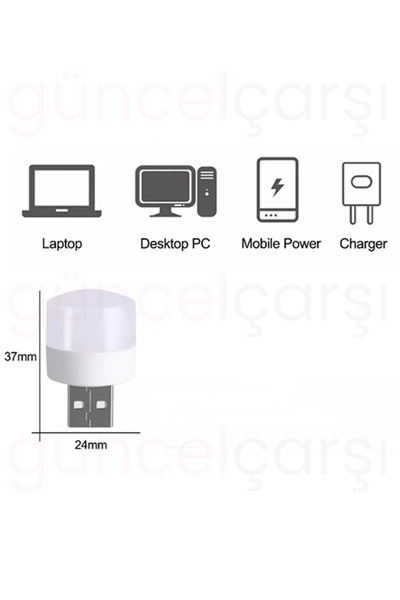 GüncelÇarşı Taşınabilir USB Mini Led lamba, Mini gece lambası, Kitap Okuma Lambası, Loş Ortam Işığı, Beyaz Işık