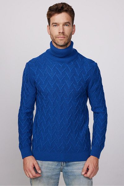 Tudors Тъмносин трикотажен мъжки пуловер Slim Fit с пълна яка и шарки