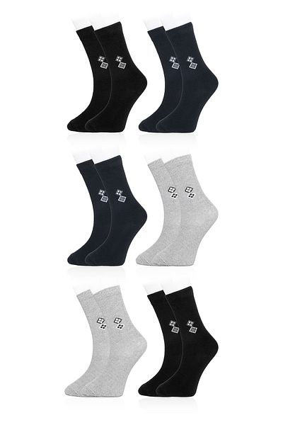 Line Smart 6-Piece Men's Cotton Pattern Quality Waiter Gold Socket Socks