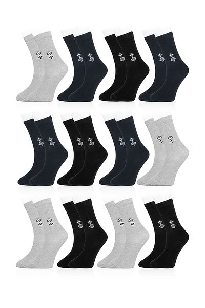Line Smart 12-Piece Men's Cotton Pattern Quality Waiter Gold Socket Socks