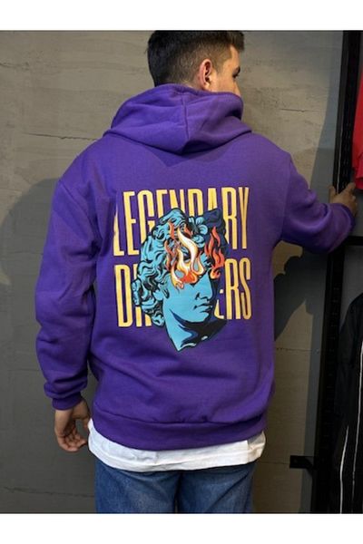 DEEPSENCE Unisex Oversize Purple Hooded Sweatshirt Legendary Printed on Back