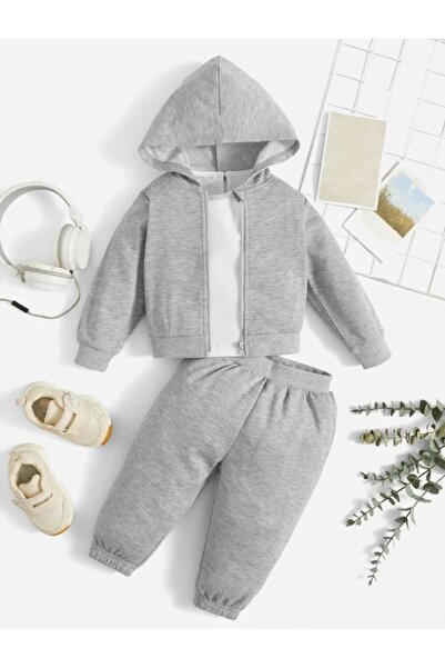 MORNİNG KİDS Dječji set od 3 komada: sivi kardigan sa kapuljačom i rajsferšlu...