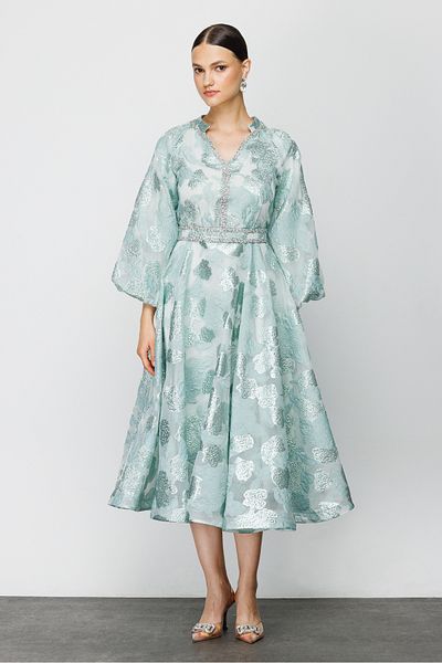 Nefeli Balloon Sleeve Gilded Dress