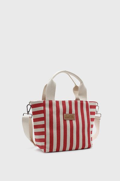 LUNABLU Mini geantă tote de in cu dungi pentru femei